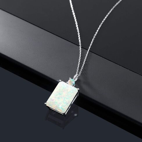 Gem Stone King 925 Sterling Silver Gemstone Birthstone Pendant Necklace for Women | Emerald Cut 18X13MM and Round 4MM | With 18 Inch Chain | Fine Jewelry for Her Mom Wife in Saudi Arabia