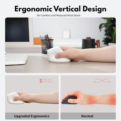 Uineer Vertical Ergonomic Mouse, Wireless Bluetooth Mouse, 3-Device,Quiet | Switch among 3 devices; side scroll wheel supports horizontal navigation for documents and spreadsheets. in Kuwait