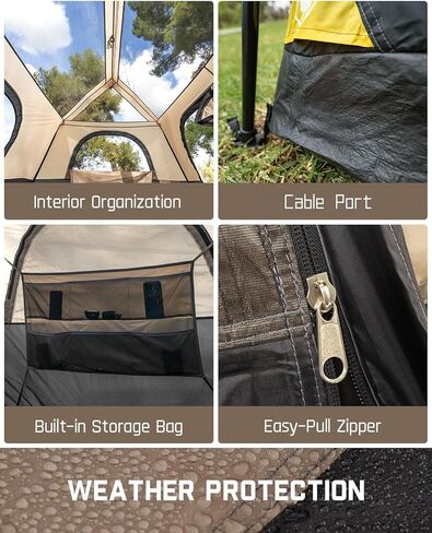 خيمة Fanttikoutdoor الفورية Cabin Tent 6/8/10/12 إعداد خيمة التخييم في 60 ثانية مع Rainfly و Hindproof Portable مع حقيبة حمل للتخييم والمشي لمسافات طويلة ، والتهوية ترقية ، Khaki in Kuwait