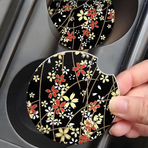 الوقايات السيارات لأصحاب الكؤوس ، حامل كأس السيارات ، إكسسوارات سيارة لطيفة للنساء الداخلية ، 2 مساءً كوستر كأس للسيارة ، حصيرة كوب مطاطية مضادة للانزلاق مع شق الإصبع (القوس الشريط الأسود اللطيف) in Kuwait