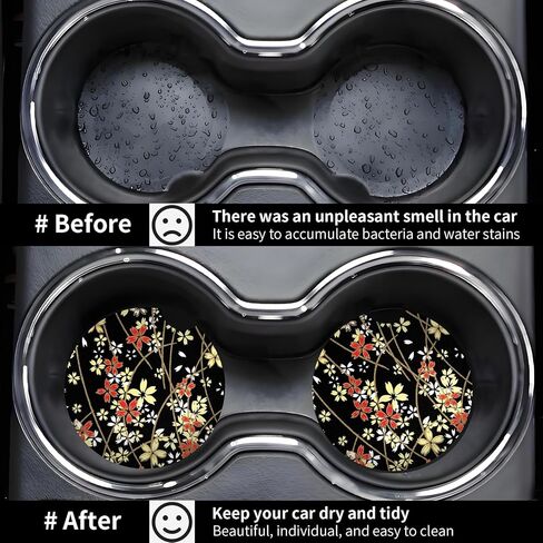 الوقايات السيارات لأصحاب الكؤوس ، حامل كأس السيارات ، إكسسوارات سيارة لطيفة للنساء الداخلية ، 2 مساءً كوستر كأس للسيارة ، حصيرة كوب مطاطية مضادة للانزلاق مع شق الإصبع (القوس الشريط الأسود اللطيف) in Kuwait