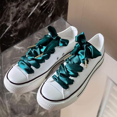 Satin Ribbon Shoe Laces Women, 38mm Wide Flat Silk Shoelaces (2 Pairs) in Saudi Arabia