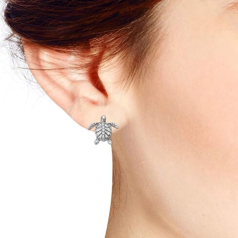 AeraVida Nautical Textured Swimming Sea Turtles .925 Sterling Silver Stud Earrings | Casual Sterling Silver Stud Earring for Women | Jewelry Gift for All Occasions in Saudi Arabia