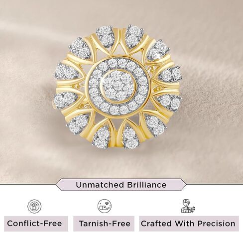 Jewelili Yellow Gold Plated Sterling Silver Halo Engagement Ring | I Color I2 Clarity 1 CTTW Round Lab Grown Diamonds | Ring Size 6, 7 & 8 | Luxury Bridal & Wedding Jewelry for Her | Gift Box Included in Saudi Arabia