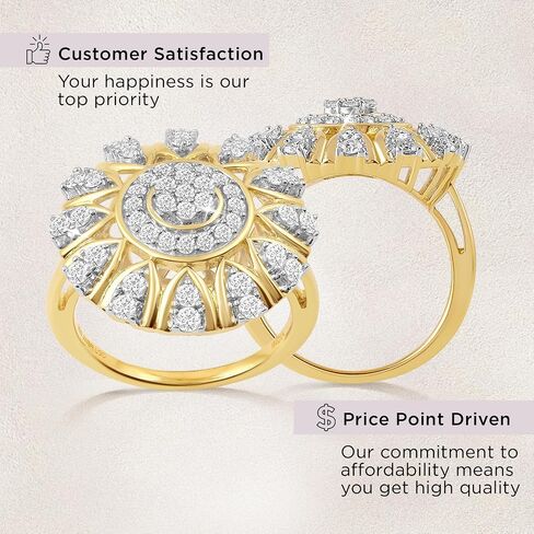 Jewelili Yellow Gold Plated Sterling Silver Halo Engagement Ring | I Color I2 Clarity 1 CTTW Round Lab Grown Diamonds | Ring Size 6, 7 & 8 | Luxury Bridal & Wedding Jewelry for Her | Gift Box Included in Saudi Arabia