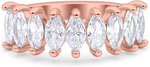 Blue Apple Co. Art Deco Half Eternity Marquise Ring Wedding Engagement Band Simulated Cubic Zirconia 925 Sterling Silver (7mm) in Saudi Arabia