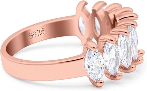 Blue Apple Co. Art Deco Half Eternity Marquise Ring Wedding Engagement Band Simulated Cubic Zirconia 925 Sterling Silver (7mm) in Saudi Arabia