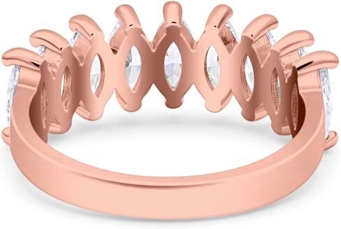 Blue Apple Co. Art Deco Half Eternity Marquise Ring Wedding Engagement Band Simulated Cubic Zirconia 925 Sterling Silver (7mm) in Saudi Arabia