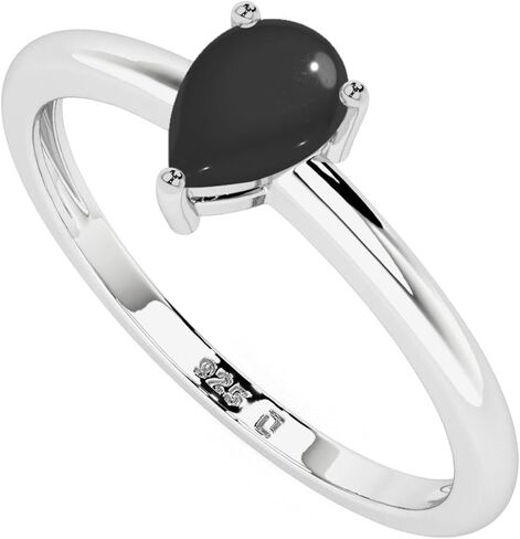 Natural Black Onyx Stackable Ring for Women in Sterling Silver, July Birthstone Jewelry Gifts for Her (Prong-Set)(Round, Oval, Pear) in Saudi Arabia