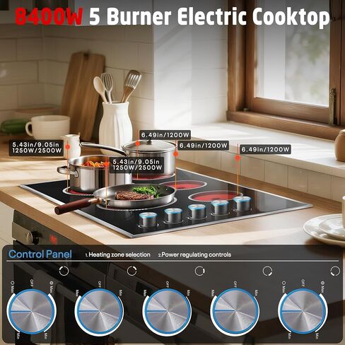 2 Burner Electric Cooktop, 12 Inch Electric Stove​ 120V 2000W Plug-in Stove Top with Timer, 9 Level Adjustment, Pause Control & Child Lock, Countertop & Built-in, Sensor Touch, Pladeca in Saudi Arabia