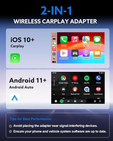 محول CarPlay اللاسلكي و Android Auto 2-in-1 Dongle ، محول لاسلكي سريع ومستقر لـ Carplay السلكي ، متوافق مع iOS 10+ و Android 11+ in Kuwait