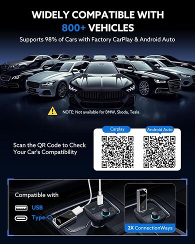 محول CarPlay اللاسلكي و Android Auto 2-in-1 Dongle ، محول لاسلكي سريع ومستقر لـ Carplay السلكي ، متوافق مع iOS 10+ و Android 11+ in Kuwait