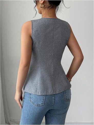 GORGLITTER Women's 3D Flower Metallic Vest Tops Button Up Waistcoat V Neck Sleeveless Vest Blazers in Saudi Arabia