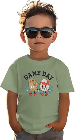 Toddler Baseball Shirt for Boys Games Day T-Shirt Kids Sunday Athletic Baseball Outfit Funny Print Summer Tee Tops in Kuwait