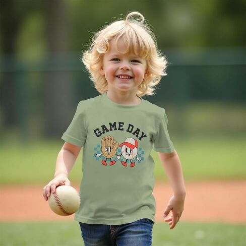 Toddler Baseball Shirt for Boys Games Day T-Shirt Kids Sunday Athletic Baseball Outfit Funny Print Summer Tee Tops in Kuwait