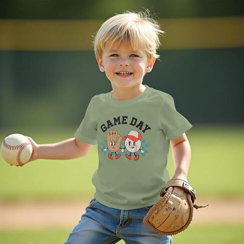 Toddler Baseball Shirt for Boys Games Day T-Shirt Kids Sunday Athletic Baseball Outfit Funny Print Summer Tee Tops in Kuwait