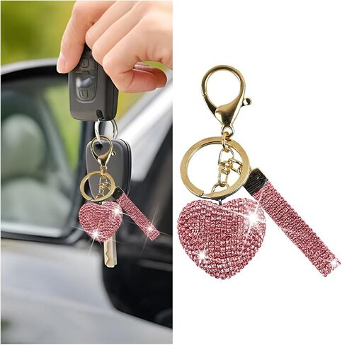 سلسلة مفاتيح Bling Car ، سلسلة مفاتيح Crystal Rhinestone Love Heart ، إكسسوارات مفاتيح تلقائية لطيفة ، Universal Fit (Champagne) in Kuwait