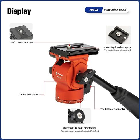 Fotopro Ball Head Video Fluid Head Pan Tilt Head with Quick Release Plate and Adjustable Handle Max Load 3kg for Camera MH-2A Black in Kuwait