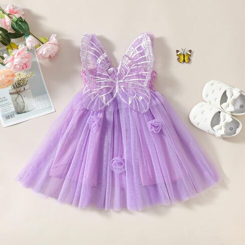 Baby Girl Toddler Butterfly Dress Sleeveless Tulle Tutu Wings Fairy Layered Ruffle Birthday Party Princess Dresses (Green,12-18 Months) in Saudi Arabia