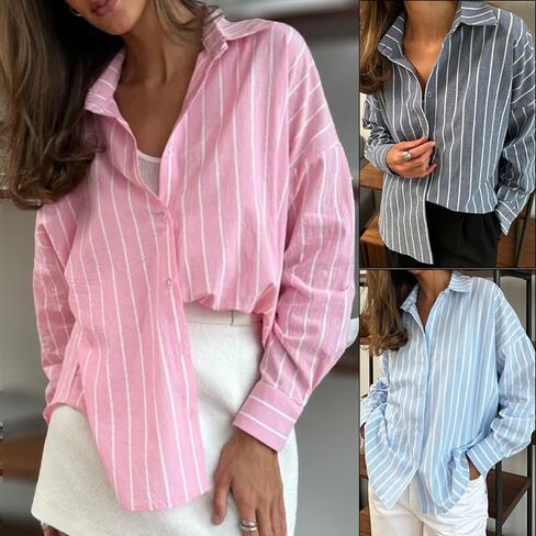 utcoco Womens Striped Button Down Shirts Casual Loose Fit Long Sleeve Blouses Tops in Saudi Arabia