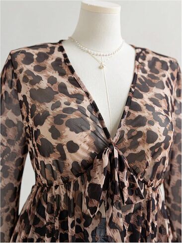 Women's Plus Size Tribal Print Blouses Bell Long Sleeve Shirt Tie Front V Neck Ruffle Flared Peplum Tops in Saudi Arabia