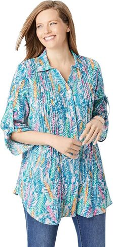 Woman Within Plus Size Pintucked Button Down Gauze Shirt in Saudi Arabia
