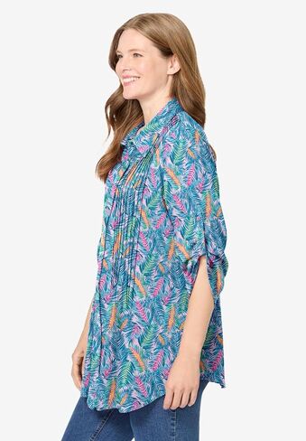 Woman Within Plus Size Pintucked Button Down Gauze Shirt in Saudi Arabia