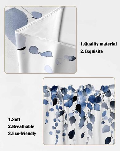 Blue Eucalyptus Swag Curtains Valance For Kitchen Windows,Wide Rod Pocket Botanical White Curtain Drapes,Light Filtering Aesthetic Leaves Drapery Panels for Bedroom Bathroom Cafe Living Room,56"Wx36"H in Saudi Arabia