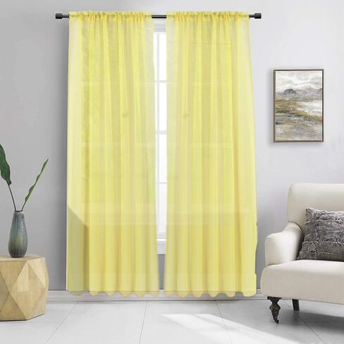 2PC Sheer Standard Size 52" Wide X 84" Lenght Solid Plain Color Soft Voile Sheer Window Curtain Panel Rod Pocket Drape Treatment for Multiple Use (Gold Honey) in Saudi Arabia