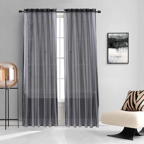 2PC Sheer Standard Size 52" Wide X 84" Lenght Solid Plain Color Soft Voile Sheer Window Curtain Panel Rod Pocket Drape Treatment for Multiple Use (Gold Honey) in Saudi Arabia