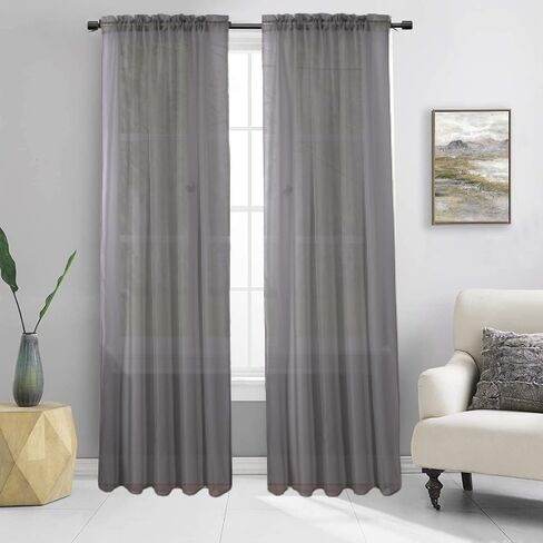 2PC Sheer Standard Size 52" Wide X 84" Lenght Solid Plain Color Soft Voile Sheer Window Curtain Panel Rod Pocket Drape Treatment for Multiple Use (Gold Honey) in Saudi Arabia