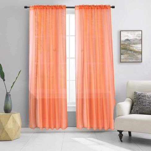 2PC Sheer Standard Size 52" Wide X 84" Lenght Solid Plain Color Soft Voile Sheer Window Curtain Panel Rod Pocket Drape Treatment for Multiple Use (Gold Honey) in Saudi Arabia