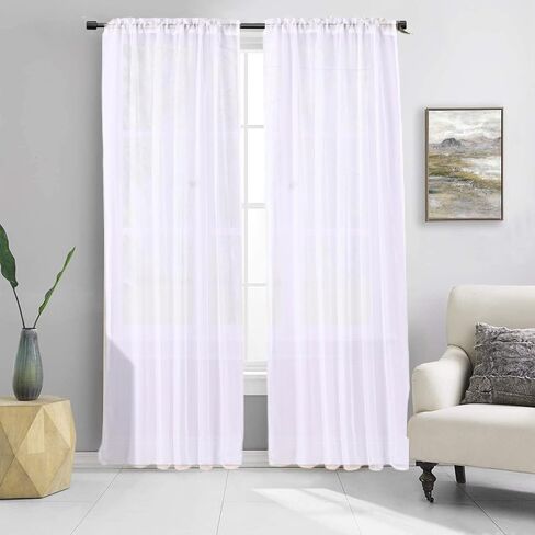 2PC Sheer Standard Size 52" Wide X 84" Lenght Solid Plain Color Soft Voile Sheer Window Curtain Panel Rod Pocket Drape Treatment for Multiple Use (Gold Honey) in Saudi Arabia