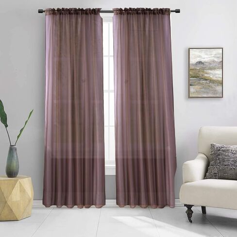 2PC Sheer Standard Size 52" Wide X 84" Lenght Solid Plain Color Soft Voile Sheer Window Curtain Panel Rod Pocket Drape Treatment for Multiple Use (Gold Honey) in Saudi Arabia