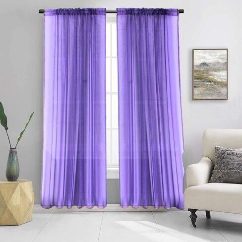 2PC Sheer Standard Size 52" Wide X 84" Lenght Solid Plain Color Soft Voile Sheer Window Curtain Panel Rod Pocket Drape Treatment for Multiple Use (Gold Honey) in Saudi Arabia