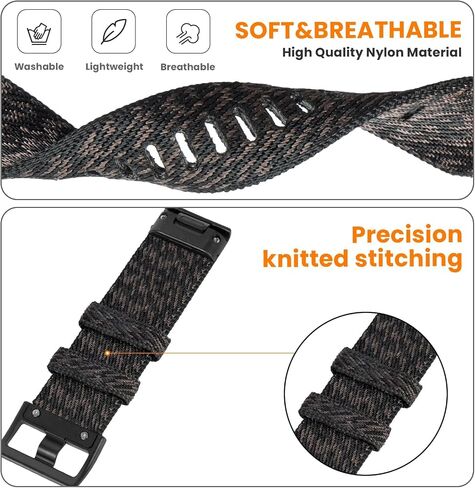 Banso لـ Garmin Fenix ​​5x/6x/7x/8 51mm Watch Band ، نطاقات مراقبة QuickFit 26 مم لـ Garmin Fenix ​​7x Pro Sapphire Solar/6x Pro/5x Plus ، لـ Garmin Fenix ​​3 ، Tactix Delta in Kuwait