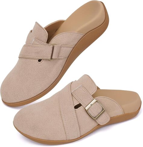 V.Step Women Orthopedic Clog Slippers with Arch Support, Suede Clogs Leather Mules, Orthotic Slippers Potato Shoes for Plantar Fasciitis, Slip on Adjustable Indoor Outdoor Sandals Foot Pain Relief in Kuwait