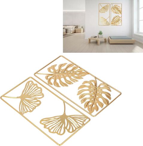 Metal Wall Decor, Strong Iron Ginkgo Leaf Wall Sculpture, Gold Modern Leaf Wall Decor with Frame for Living Room, Office, Study, Home, Bedroom, Hanging Parts Hotel Wall Decoration in Saudi Arabia