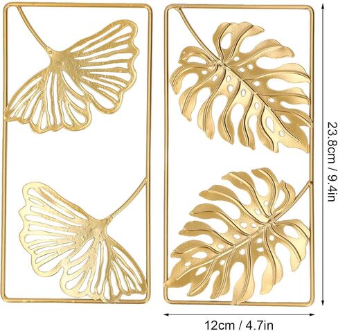 Metal Wall Decor, Strong Iron Ginkgo Leaf Wall Sculpture, Gold Modern Leaf Wall Decor with Frame for Living Room, Office, Study, Home, Bedroom, Hanging Parts Hotel Wall Decoration in Saudi Arabia
