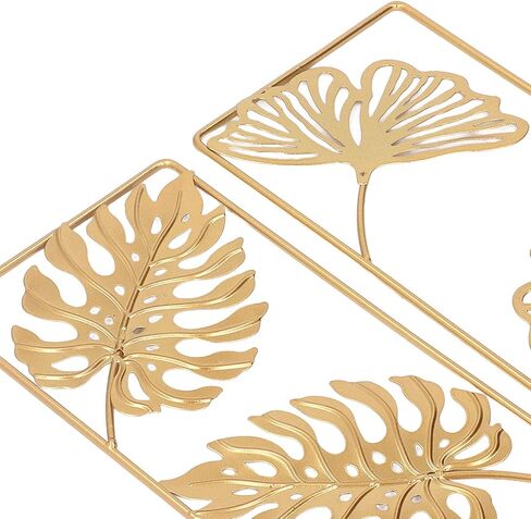 Metal Wall Decor, Strong Iron Ginkgo Leaf Wall Sculpture, Gold Modern Leaf Wall Decor with Frame for Living Room, Office, Study, Home, Bedroom, Hanging Parts Hotel Wall Decoration in Saudi Arabia