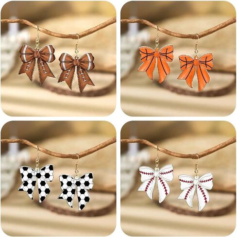 Sport Bow Earrings Football Baseball Soccer Basketball Earrings Game Day Earring for Women Jewelry in Saudi Arabia