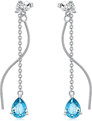 Birthstone Stud Dangle Drop أقراط 925 الفضة الاسترليني مع دمعة Zirconia عيد ميلاد هدايا المجوهرات للنساء زوجة أمي الفتيات in Kuwait