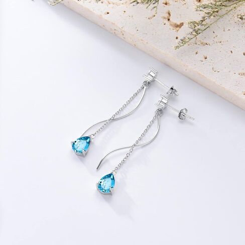 Birthstone Stud Dangle Drop أقراط 925 الفضة الاسترليني مع دمعة Zirconia عيد ميلاد هدايا المجوهرات للنساء زوجة أمي الفتيات in Kuwait