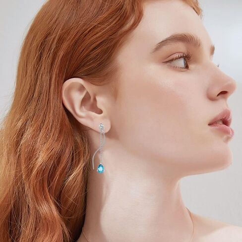 Birthstone Stud Dangle Drop أقراط 925 الفضة الاسترليني مع دمعة Zirconia عيد ميلاد هدايا المجوهرات للنساء زوجة أمي الفتيات in Kuwait