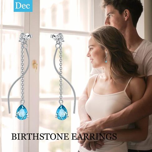 Birthstone Stud Dangle Drop أقراط 925 الفضة الاسترليني مع دمعة Zirconia عيد ميلاد هدايا المجوهرات للنساء زوجة أمي الفتيات in Kuwait