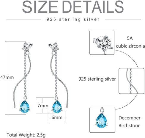 Birthstone Stud Dangle Drop أقراط 925 الفضة الاسترليني مع دمعة Zirconia عيد ميلاد هدايا المجوهرات للنساء زوجة أمي الفتيات in Kuwait