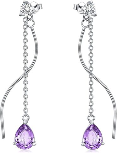 Birthstone Stud Dangle Drop أقراط 925 الفضة الاسترليني مع دمعة Zirconia عيد ميلاد هدايا المجوهرات للنساء زوجة أمي الفتيات in Kuwait