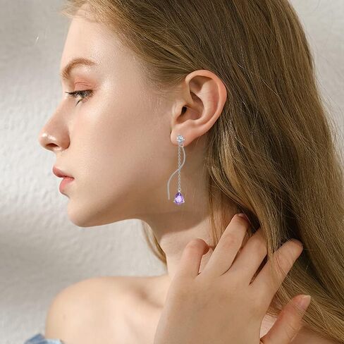 Birthstone Stud Dangle Drop أقراط 925 الفضة الاسترليني مع دمعة Zirconia عيد ميلاد هدايا المجوهرات للنساء زوجة أمي الفتيات in Kuwait
