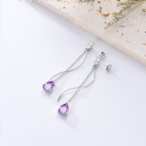 Birthstone Stud Dangle Drop أقراط 925 الفضة الاسترليني مع دمعة Zirconia عيد ميلاد هدايا المجوهرات للنساء زوجة أمي الفتيات in Kuwait