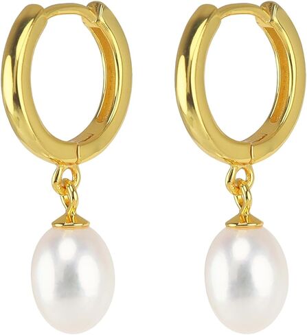925 Sterling Silver Freshwater Cultured Pearl Earrings 18K Gold Plated Hoop Earrings Dangle Pearl Eardrop in Saudi Arabia
